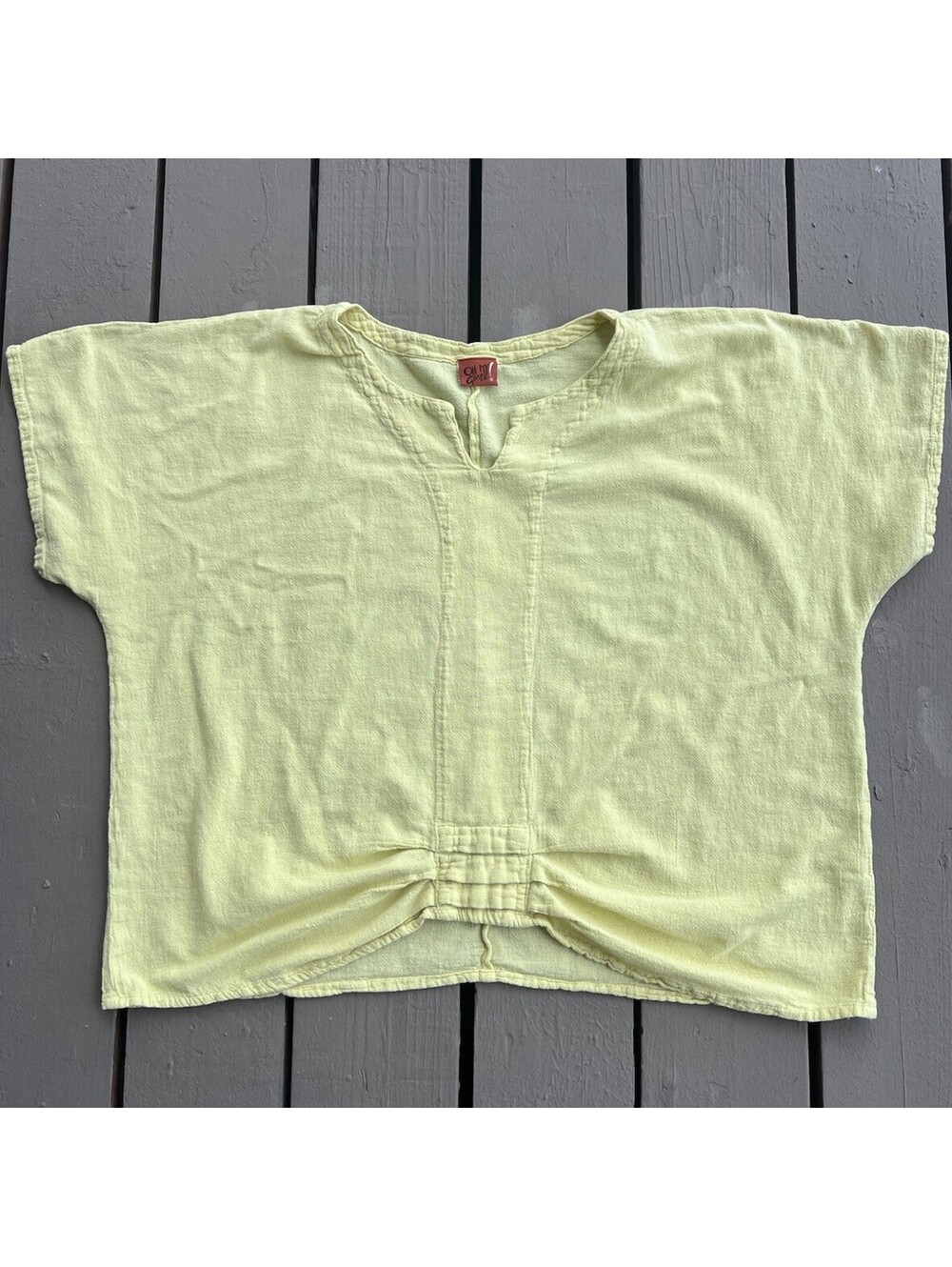 Oh My Gauze! Women’s Cotton Gauze Boxy Top Short Sleeve Lime Yellow Size OS.